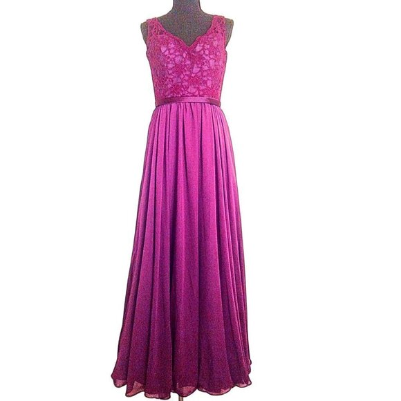 MORILEE LACE AND CHIFFON BRIDESMAID DRESS |  EGGPLANT COLOR  | SIZE 10 - Picture 1 of 12